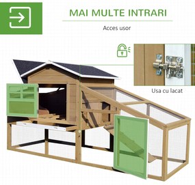 Cotet PawHut, cuibar si zona ingradita, 200x80x105cm, maro | Aosom Romania