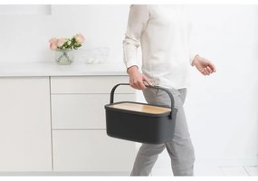 Cutie de paine Brabantia Nic 1003255, 39.5 cm, Capac din bambus, Maner de transport, Gri