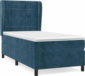 vidaXL Pat box spring cu saltea, albastru închis, 90x190 cm, catifea