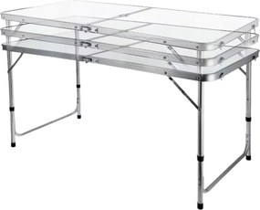 Set mobilier de camping pliabil, Jumi, alb, masă cu picioare reglabile și 4 tabureți