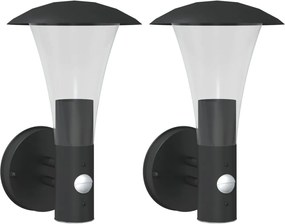 vidaXL Lămpi exterioare de perete cu senzori, 2 buc., negru, oțel inox