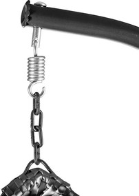 Scaun suspendat negru KOKON cu suport, perna verde deschis cu model