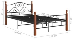 Cadru de pat, negru, 120x200 cm, metal black and dark wood, 120 x 200 cm