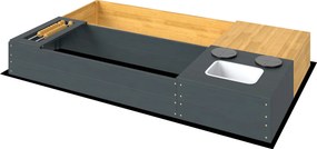 AIYAPLAY Set ladă pentru nisip 2 piese 150x90 cm lemn ladă de nisip cu bancă spațiu depozitare plită chiuvetă detașabilă mărgele abac Galben | Aosom Romania