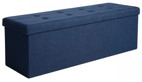 Bancheta cu spatiu depozitare, textil / MDF, albastru marin, Songmics
