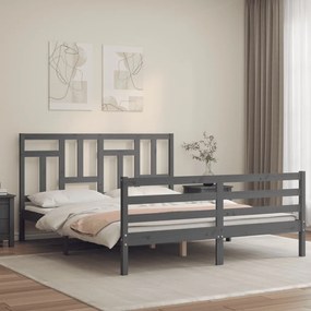 3194973 vidaXL Cadru de pat cu tăblie, gri, 160x200 cm, lemn masiv