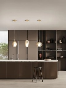 Ondaluce - Lustră suspendată pe cablu THELMA, 1xE27/15W/230V, Ø 25 cm, auriu/bej fumuriu