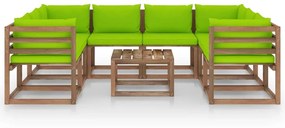 Set mobilier de gradina cu perne verde aprins, 9 piese