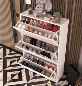 Pantofar in 3 usi, alb 113x70x24 cm