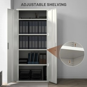 HOMCOM Dulap de Depozitare pentru Birou cu 5 Niveluri, Dulap Metalic cu 2 Uși și 4 Rafturi Reglabile, 80x40x180 cm, Alb