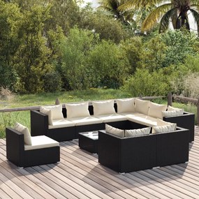 3102647 vidaXL Set mobilier de grădină cu perne, 10 piese, negru, poliratan