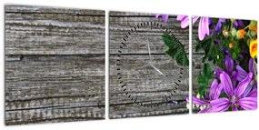 Tablou - flori de câmp (cu ceas) (90x30 cm)