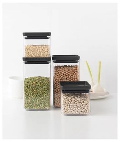 Set 4 borcane Brabantia Tasty+ 1001174, 700/1.6l, Stivuibile, Transparent/Gri inchis