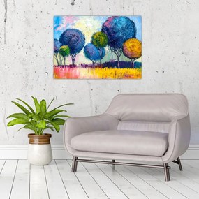 Tablou pe sticlă - Copaci, pictură în ulei (70x50 cm)