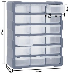 Organizator cu 18 sertare medii, 38x16x47 cm Gri, 18 sertare, 1, Gri