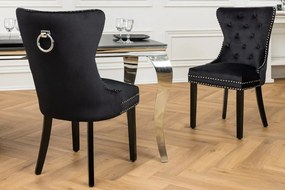 Set 2 scaune Stil Baroc, Catifea, Negru, CASTLE