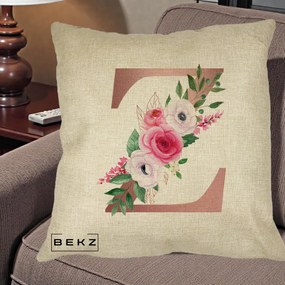 Cadou Personalizat - Perna Personalizata Monograma Rose Gold Litera Z, 40x40 cm, Crem, Husa Detasabila, Perna Inclusa, BEKZ®
