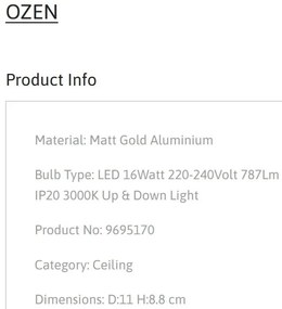 Spot LED aplicat diametru 11cm OZEN auriu, NVL-9695170