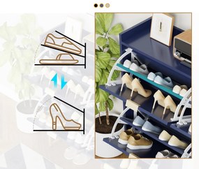 PANN5 - Pantofar 100 cm ingust, 4 compartimente, pantofare, depozitare pantofi, mobilier hol - Negru / Albastru / Gri - Auriu