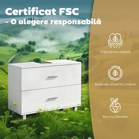 HOMCOM Dulap Sottolavabo pentru Baie cu 2 Sertare, Dulap Modern și Economisitor de Spațiu, 80x30x60 cm, Alb | Aosom Romania