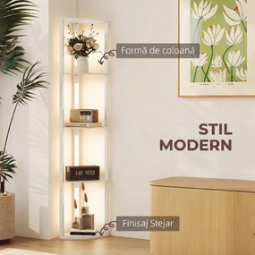 HOMCOM Lampadar Podea LED, 4 Rafturi, Lumină Reglabilă 3000K, MDF, 41x29,5x163,5 cm, Stejar | Aosom Romania