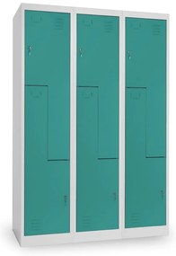 Dulap metalic Z, 3 compartimente, 120 x 50 x 180 cm, inchidere cilindrica, verde - ral 6033