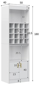 Mobilier pentru vin cu 16 Compartimente pentru Sticle, Multifuncțional ca Highboard pentru Sala de Mese sau Bibliotecă pentru Living, 50x40x180 cm, Alb