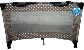 Patut Pliant, Tarc copii Baby Care™ PRO, Pliabil pe 2 Niveluri, plasa tantari,geanta transport inclusa, Maron cu buline