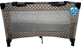 Patut Pliant, Tarc copii Baby Care™ PRO, Pliabil pe 2 Niveluri, plasa tantari,geanta transport inclusa, Maron cu buline