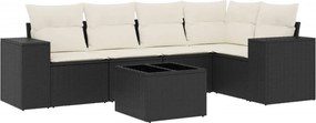 vidaXL Set mobilier de grădină cu perne, 6 piese, negru, poliratan