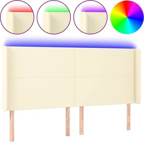 vidaXL Tăblie de pat cu LED, crem, 183x16x118/128 cm, piele ecologică