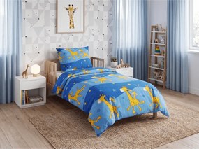 Lenjerie de pat bumbac pentru patut Giraffe albastru