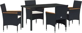 vidaXL Set de masă pentru grădină cu pernă 5 pcs Negru poliratan