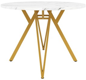 Masă rotundă pentru 4 persoane, Alb+Auriu | Aosom Romania