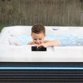 Minipiscina jacuzzi 3 persoane, alb-lucios, 32 jeturi, WiFi, sistem audio, pompa caldura integrata, In-Line WIS, unitate Gecko IN.YE-3, 160 x 215,
