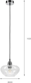 Lustră suspendată pe cablu FLO 1xE27/15W/230V crom lucios/abajur din sticlă transparentă