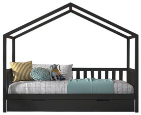 Set Pat Căsuță, cu Protecție și Sertar, Antracit, 90 x 200 cm, Pin Masiv – Dallas – Vipack