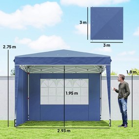 Outsunny Pavilion 3x3 m Pliabil Pop Up cu Înălțime Reglabilă, Pavilion de Grădină cu Pereți Laterali, Saci de Nisip, Geantă de Transport, UV50+, pentru Exterior Camping Petreceri, Albastru Închis | Aosom Romania