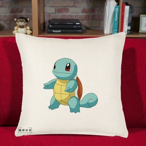 Perna Personalizata Squirtle Pokemon, 40x40 cm, Crem Reliefat, Husa Detasabila, Perna Inclusa, BEKZ®