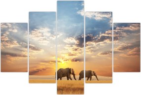 Tablou - Elefanți rătăcind în savană (150x105 cm)