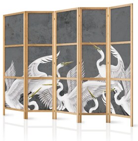 Paravan japonez - Flutter of wings - white herons on dark grey background with texture