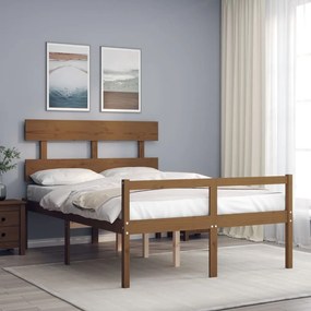 3195349 vidaXL Cadru de pat cu tăblie, maro miere, 120x200 cm, lemn masiv