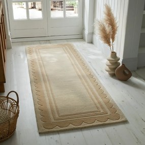 Covor tip traversă în culoare naturală țesut manual din lână 80x230 cm Lois Scallop – Flair Rugs