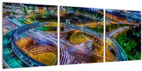 Tablou panorama orașului nocturn (cu ceas) (90x30 cm)