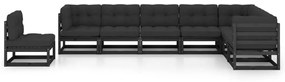 3076828 vidaXL Set mobilier grădină cu perne, 8 piese, negru, lemn masiv pin