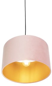 Lampă suspendată cu abajur din catifea roz și auriu 35 cm - Combi