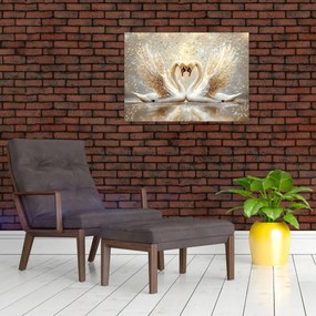 Tablou - Lebede Aurii (70x50 cm)