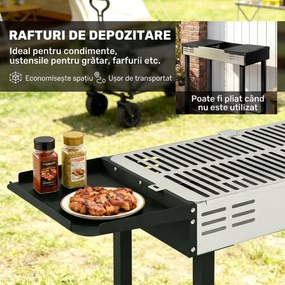 Outsunny BBQ Rotisserie Grill Charcoal Split Roaster for Chicken Turkey 3-Level Grill Grate, Storage Shelves, Stainless Steel | Aosom Romania