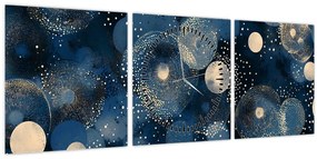 Tablou - Inele Albastru-Aurii (cu ceas) (90x30 cm)