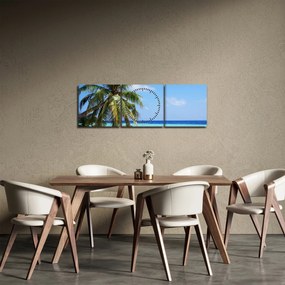 Tablou cu palmier pe plajă (cu ceas) (90x30 cm)